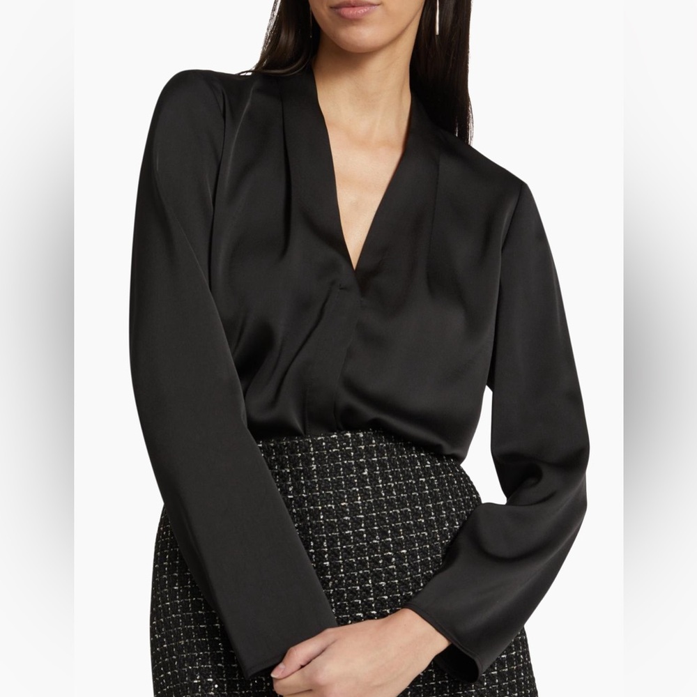 NEW If Only Studio Black Satin Long Sleeve Blouse Size S NWOT